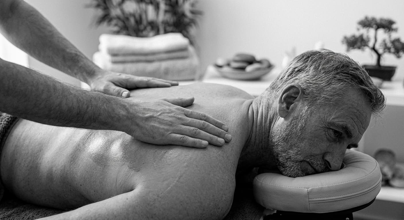 A senior specialist providing an in-home back treatment